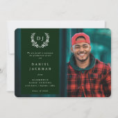 Faire-part Monogramme vert foncé Laurel Wreath Graduation Pho (Devant)