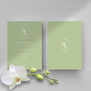 Faire-part Monogramme vert non photo Enregistrer la date
