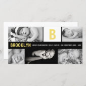 Faire-part Monographie de bébé jaune 5 photo Collage de photo (Devant / Derrière)