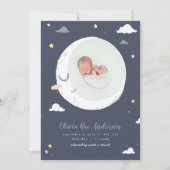 Faire-part Moon mignon script marine violet photo naissance (Devant)