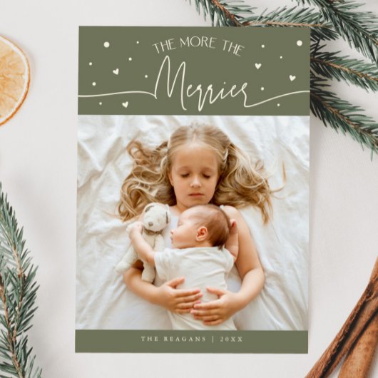 Faire-part More The Merrier Christmas Sage Green Photo Birth