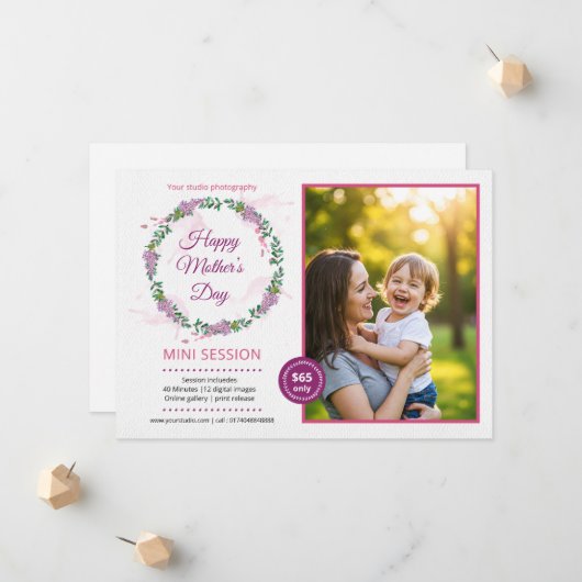 Faire-part Mother's day mini session template (Devant/Arrière en situation)
