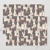 Faire-part Motif de chats blancs et gris (Devant / Derrière)