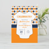 Faire-part Motif de Jacquard bleu orange et marine Photo bébé (Debout devant)