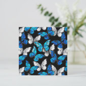 Faire-part Motif sans couleur foncée avec papillons bleus Mor (Debout devant)