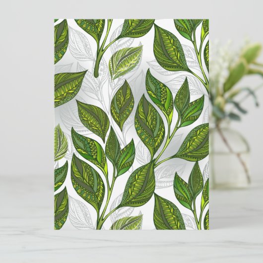 Faire-part Motif sans couture avec Feuilles de thé vert (Debout devant)