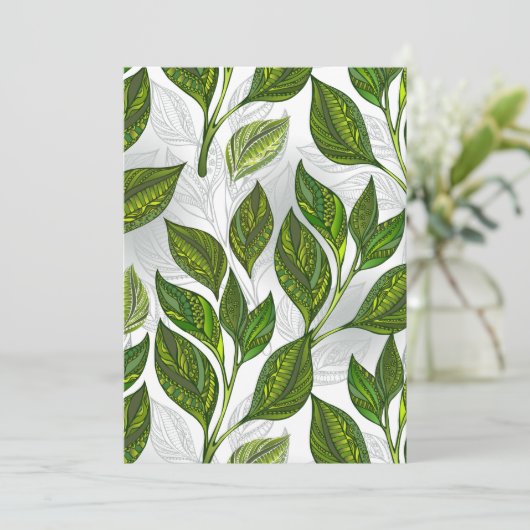 Faire-part Motif sans couture avec Feuilles de thé vert (Debout devant)