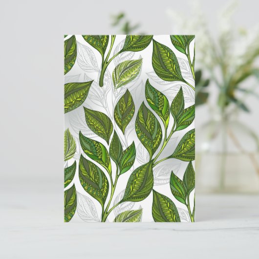 Faire-part Motif sans couture avec Feuilles de thé vert (Debout devant)