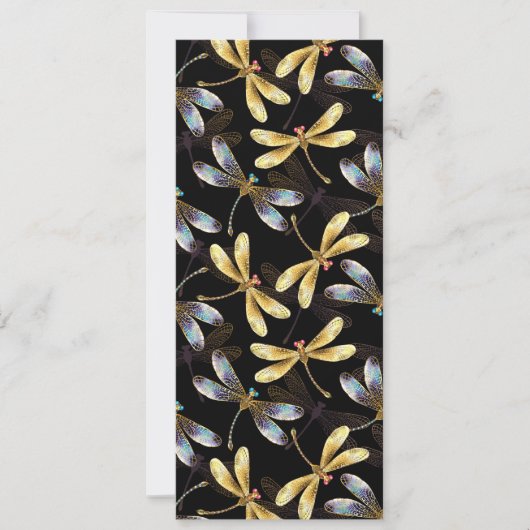 Faire-part Motif sans couture avec libellules d'or (Devant)