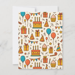 Faire-part Motif sans couture de fête d'anniversaire vibrant