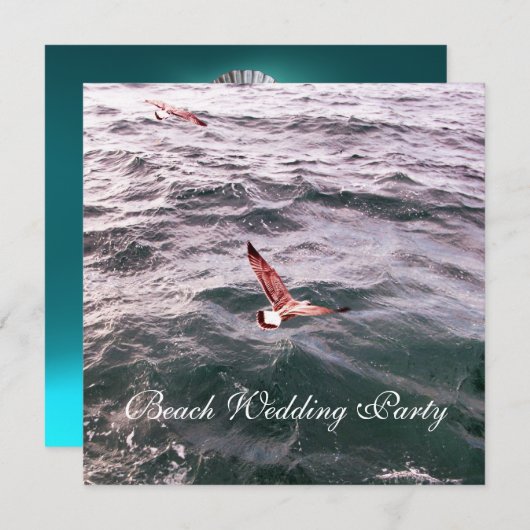 FAIRE-PART MOUETTE VOLANT AU-DESSUS DES VAGUES PLAGE MARIAGE (Devant / Derrière)