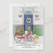 Faire-part Moving Pomeranian Chien Bicycle Porte Bleue Nouvea (Devant)