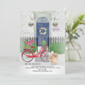 Faire-part Moving Pomeranian Chien Bicycle Porte Bleue Nouvea (Debout devant)