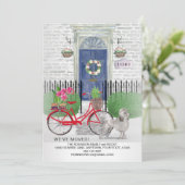 Faire-part Moving Poodle Chien Bicycle Porte Bleue Nouveau Ac (Debout devant)