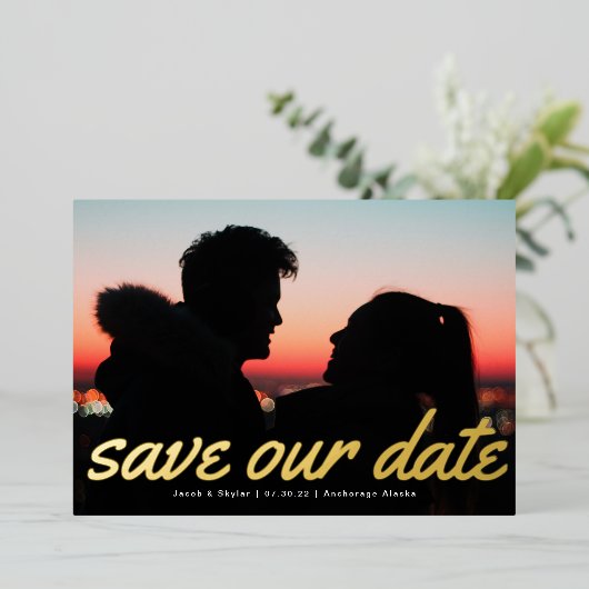 Faire-part multiphoto de texte moderne (Debout devant)