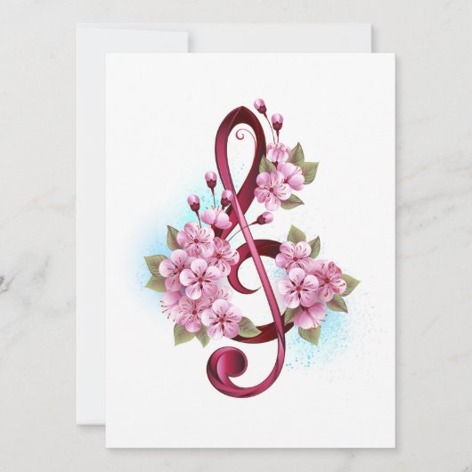 Faire-part Musical treble clef notes with sakura flowers (Devant)