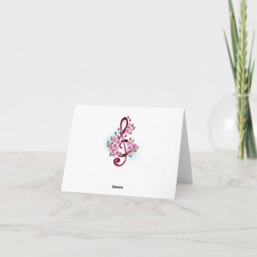 Faire-part Musical treble clef notes with sakura flowers (Dos)