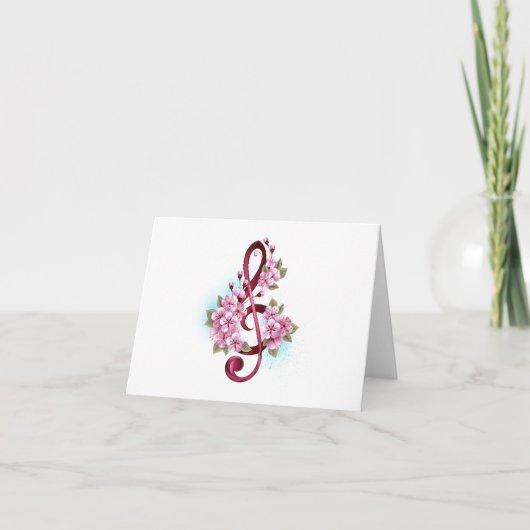 Faire-part Musical treble clef notes with sakura flowers (Devant)