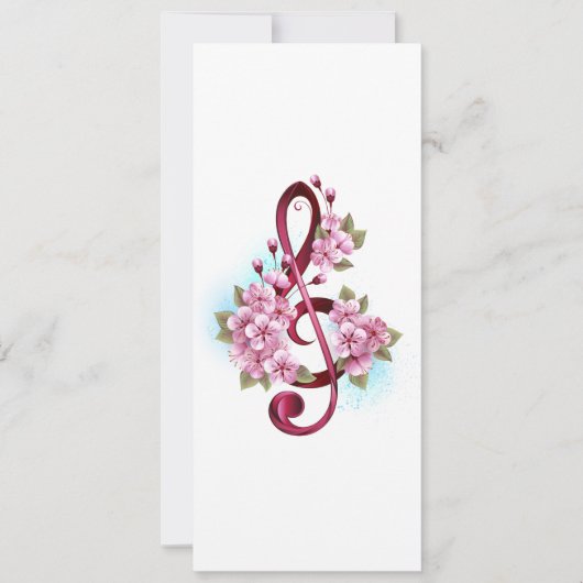 Faire-part Musical treble clef notes with sakura flowers (Devant)