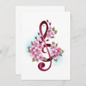 Faire-part Musical treble clef notes with sakura flowers (Devant / Derrière)