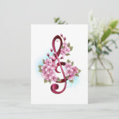 Faire-part Musical treble clef notes with sakura flowers (Debout devant)