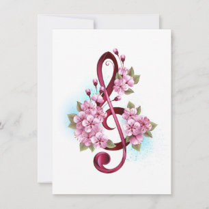 Faire-part Musical treble clef notes with sakura flowers