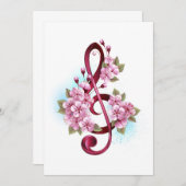 Faire-part Musical treble clef notes with sakura flowers (Devant / Derrière)