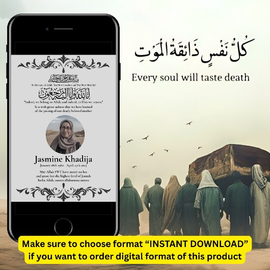 Faire-part musulmane de la mort Femme Janaza Prièr