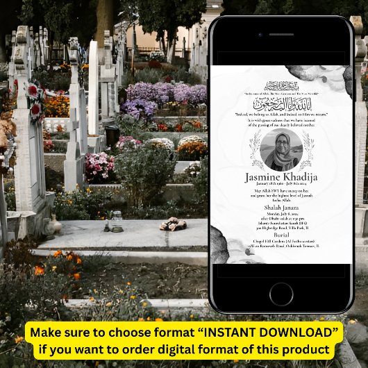 Faire-part musulmane de la mort Femme Janaza Prièr