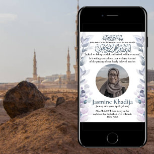 Faire-part musulmane de la mort Femme Janaza Prièr
