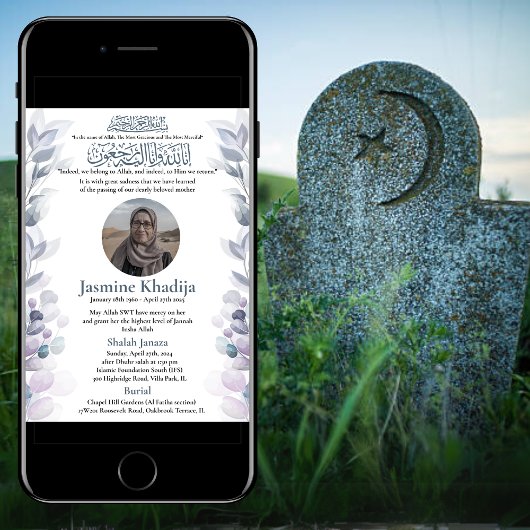 Faire-part musulmane de la mort Femme Janaza Prièr