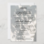 Faire-part musulmane de la mort Homme Janaza Prièr (Devant)