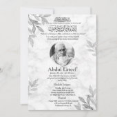 Faire-part musulmane de la mort Homme Janaza Prièr (Devant)