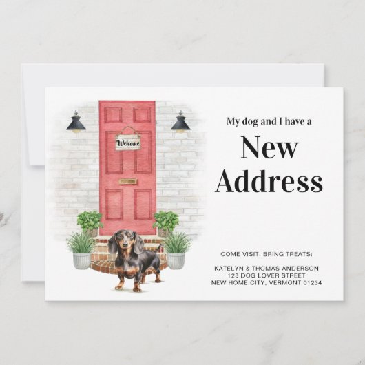 Faire-part My Dog and I New Address Dachshund Dog Moving (Devant)