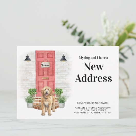 Faire-part My Dog and I New Address Golden Doodle Moving (Debout devant)