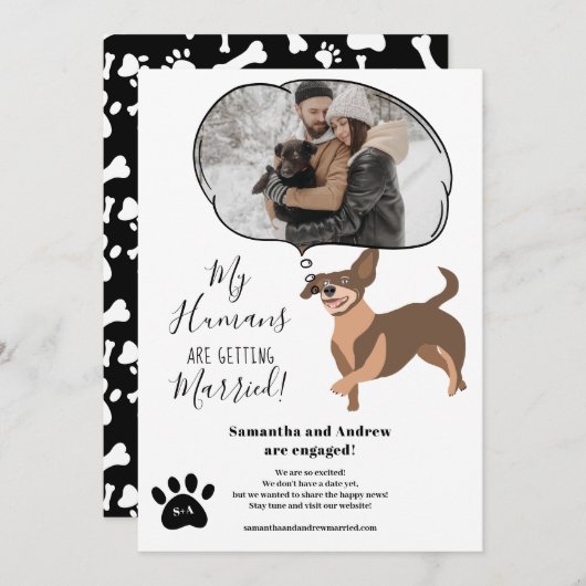 Faire-part My Humains se marier fiançailles drôle photo (Devant / Derrière)