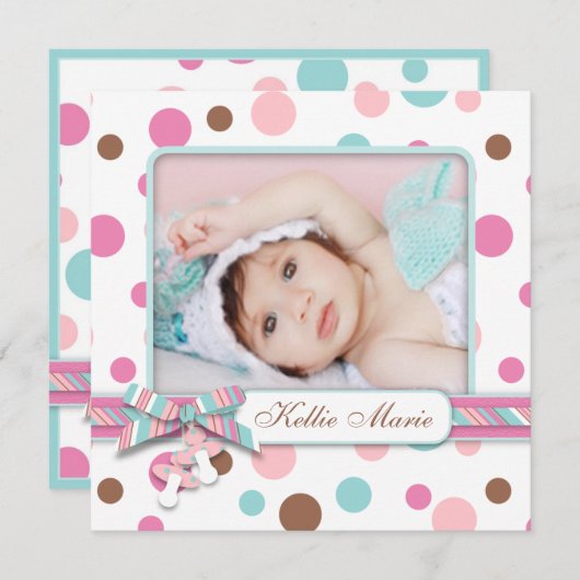 Faire-part naissance Bébé fille pois (Devant / Derrière)