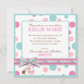 Faire-part naissance Bébé fille pois (Dos)