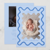 Faire-part Naissance bleu glacé dessinée à la main (Devant / Derrière)