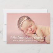 Faire-part Naissance de Bébé Fille Photo Blush Écriture Blanc (Devant)