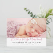 Faire-part Naissance de bébé fille photo écriture rose modern (Debout devant)