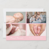Faire-part Naissance de Bébé Fille Rose Écriture Élégante Pho (Dos)