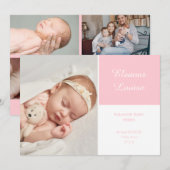 Faire-part Naissance de Bébé Fille Rose Écriture Élégante Pho (Devant / Derrière)