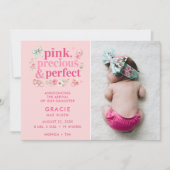 Faire-part Naissance de Bébé Fille Rose Précieuse Parfaite (Devant)