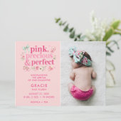 Faire-part Naissance de Bébé Fille Rose Précieuse Parfaite (Debout devant)