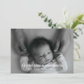 Faire-part Naissance de bébé moderne en noir et blanc avec ph (Debout devant)