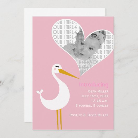 Faire-part Naissance de cigogne (Devant / Derrière)