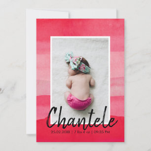 Faire-part Naissance de fille avec photo à l'aquarelle ombrée