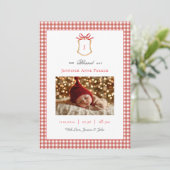 Faire-part Naissance de Noël monogramme En vichy mignonne (Debout devant)