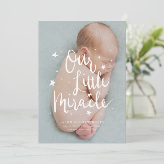 Faire-part Naissance de notre petit miracle (Debout devant)